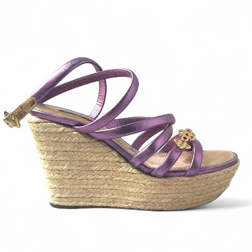 Louis Vuitton Purple Metallic Strappy Wedge Sandals  Size 38 / US 8
